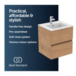 Ideal Standard Eurovit+ 500mm Wall Mounted Vanity Unit With 2 Drawers In Natural Oak - thumbnail 2