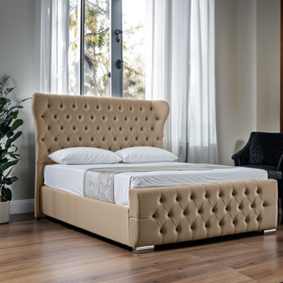UKBEDFURNITURE Isabella Beige Slatted Base Upholstered Bed Frame Only - 48 Inch Headboard - image 1