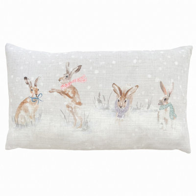 Evans Lichfield Snowy Hares Printed Polyester Filled Christmas Cushion - image 1