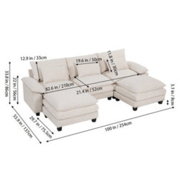 Living And Home 3-Seater Chenille Upholstered Sectional Sofa With Pillows - thumbnail 5