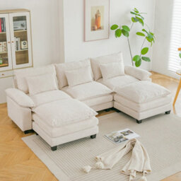 Living And Home 3-Seater Chenille Upholstered Sectional Sofa With Pillows