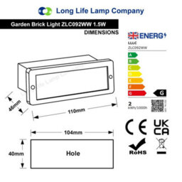 Long Life Lamps Company Mini 1.5W Led Warm White Outdoor Recessed Brick Light Ip44 Zlc092Ww - thumbnail 2