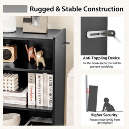 Costway 3-Tier Adjustable Bookcase Bookshelf Modern Display Cabinet W/ Anti-Toppling Device - thumbnail 7