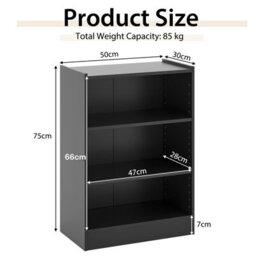 Costway 3-Tier Adjustable Bookcase Bookshelf Modern Display Cabinet W/ Anti-Toppling Device - thumbnail 2