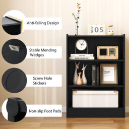 Costway 3-Tier Adjustable Bookcase Bookshelf Modern Display Cabinet W/ Anti-Toppling Device - thumbnail 9