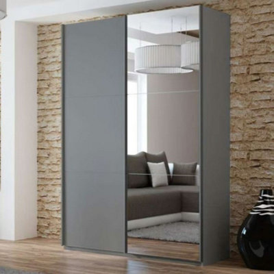 Arte Graphite Matt Sliding Mirrored Wardrobe 150Cm - Contemporary Edge And Order - image 1