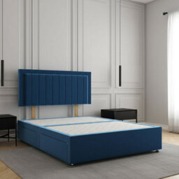 REGIONAL FURNISHINGS Blue Plush Velvet Divan Bed Set Upholstered 24Inch Headboard & 2Drawers Sameside & No Mattress In 3Ft 4Ft 4Ft6 5Ft 6Ft Sizes - thumbnail 1