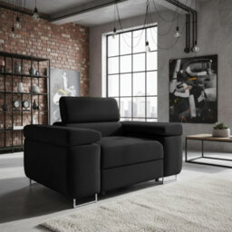Torezio Armchair Adjustable Headrests Upholstered Freestanding Chipboard Frame Metal Legs 134X102X90Cm Black - thumbnail 1