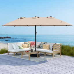 Costway 4.6M Double Sided Patio Parasol Outdoor Large Market Umbrella W/ Base-Brown - thumbnail 9