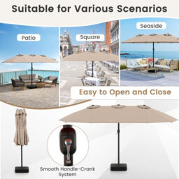 Costway 4.6M Double Sided Patio Parasol Outdoor Large Market Umbrella W/ Base-Brown - thumbnail 8