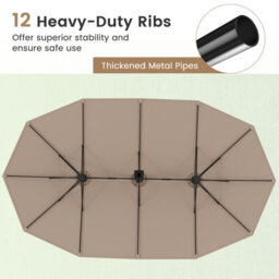 Costway 4.6M Double Sided Patio Parasol Outdoor Large Market Umbrella W/ Base-Brown - thumbnail 5