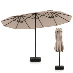 Costway 4.6M Double Sided Patio Parasol Outdoor Large Market Umbrella W/ Base-Brown - thumbnail 2