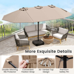 Costway 4.6M Double Sided Patio Parasol Outdoor Large Market Umbrella W/ Base-Brown - thumbnail 7