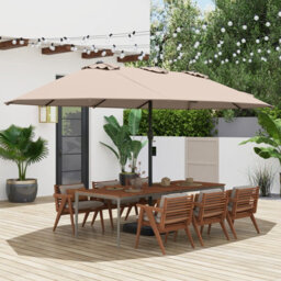Costway 4.6M Double Sided Patio Parasol Outdoor Large Market Umbrella W/ Base-Brown - thumbnail 1