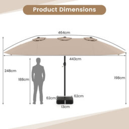 Costway 4.6M Double Sided Patio Parasol Outdoor Large Market Umbrella W/ Base-Brown - thumbnail 3