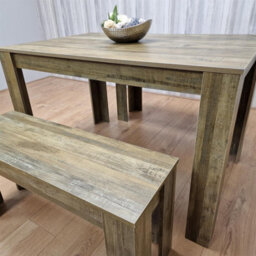 Kosy Koala Rustic Effect Wood Dining Table Set With 2 Rustic Benches Dining Room Furniture - thumbnail 3