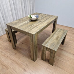 Kosy Koala Rustic Effect Wood Dining Table Set With 2 Rustic Benches Dining Room Furniture - thumbnail 2