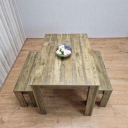 Kosy Koala Rustic Effect Wood Dining Table Set With 2 Rustic Benches Dining Room Furniture - thumbnail 4