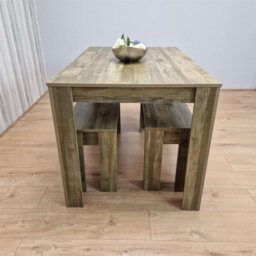 Kosy Koala Rustic Effect Wood Dining Table Set With 2 Rustic Benches Dining Room Furniture - thumbnail 9