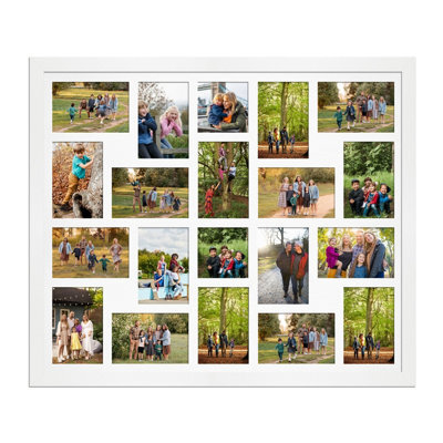 AK Frames 80X70Cm White Modern Multi Photo Frame With White Mount - Holds 20 Apertures (18X) 6X4, (2X) 4X4 Photos - image 1