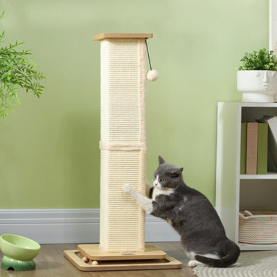 Pawhut 3-In-1 Cat Scratcher Post With Sisal Track Ball Toy, 87Cm, Light Oak - image 1