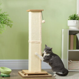 Pawhut 3-In-1 Cat Scratcher Post With Sisal Track Ball Toy, 87Cm, Light Oak