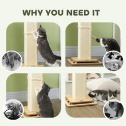 Pawhut 3-In-1 Cat Scratcher Post With Sisal Track Ball Toy, 87Cm, Light Oak - thumbnail 6