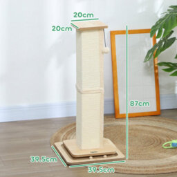 Pawhut 3-In-1 Cat Scratcher Post With Sisal Track Ball Toy, 87Cm, Light Oak - thumbnail 3