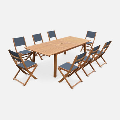 Sweeek - 8-Seater Extendable Wooden Garden Table Set With Chairs Natural 240X100X75 Cm - Almeria - image 1