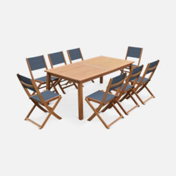 Sweeek - 8-Seater Extendable Wooden Garden Table Set With Chairs Natural 240X100X75 Cm - Almeria - thumbnail 2