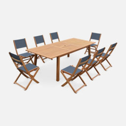 Sweeek - 8-Seater Extendable Wooden Garden Table Set With Chairs Natural 240X100X75 Cm - Almeria - thumbnail 1