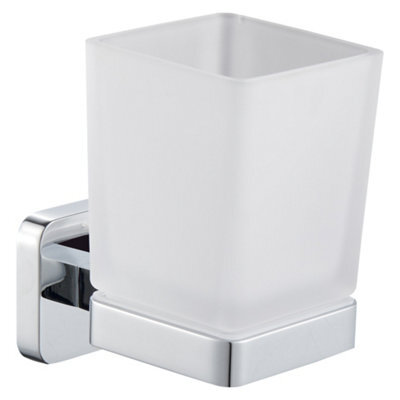 Chrome Glass Tumbler Bathroom Toothbrush Products Wall Mounted Modern Holder - image 1