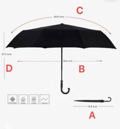 Mantraraj Large Stick Umbrella Folded Handle Windproof Umbrella For Men Women Black Travel Umbrella - thumbnail 5