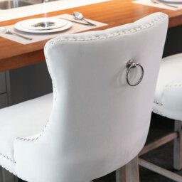 HomeTouch Set Of 4 Velvet Upholstered Bar Stools, Kitchen Breakfast Barstools With Wooden Legs Bar Chairs For Counter Beige - thumbnail 8