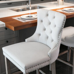 HomeTouch Set Of 4 Velvet Upholstered Bar Stools, Kitchen Breakfast Barstools With Wooden Legs Bar Chairs For Counter Beige - thumbnail 7