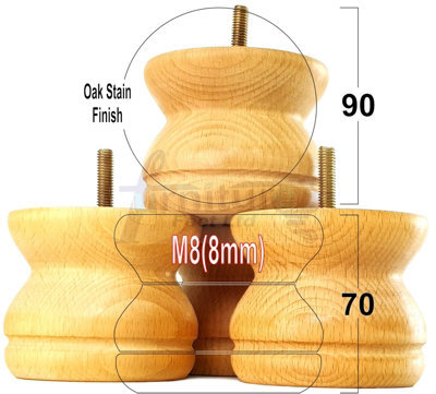 L&F Turned Wood Legs Oak Stain 70mm High Set Of 4 Replacement Furniture Bun Feet Settee Chairs Sofas Footstools M8 Shn215 - image 1