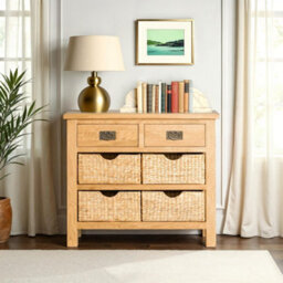 Surrey Oak 85Cm Console Table With Baskets - Fully Assembled By Roseland Furniture - thumbnail 2