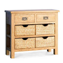 Surrey Oak 85Cm Console Table With Baskets - Fully Assembled By Roseland Furniture - thumbnail 1
