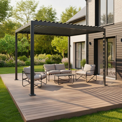Sweeek - Louvered Pergola With Rounded Legs Aluminium 3X3M Anthracite - Imperial - image 1
