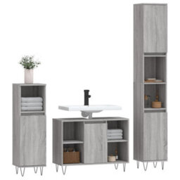 Berkfield 3 Piece Bathroom Furniture Set Grey Sonoma Engineered Wood - thumbnail 3