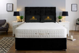 UKBEDFURNITURE Senator Black Plush  Divan Bed Base With 26 Inch Headboard - No Storage - thumbnail 1