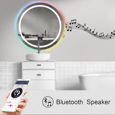 Ener-J Bathroom Mirror With Led Lights, Rgb Backlit With Cct & Dimming Rgb Borders With Bluetooth Speaker, Round Shape Diameter 70 Cms - image 1