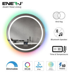 Ener-J Bathroom Mirror With Led Lights, Rgb Backlit With Cct & Dimming Rgb Borders With Bluetooth Speaker, Round Shape Diameter 70 Cms - thumbnail 5