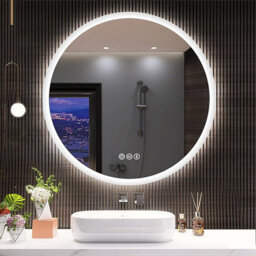 Ener-J Bathroom Mirror With Led Lights, Rgb Backlit With Cct & Dimming Rgb Borders With Bluetooth Speaker, Round Shape Diameter 70 Cms - thumbnail 2