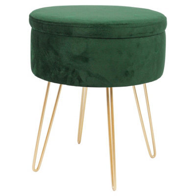 Harbour Housewares Velvet Storage Footstool - Round Modern Dressing Table Footstool Vanity Seat Chair - 45 X 36Cm - Green/gold - image 1