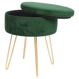 Harbour Housewares Velvet Storage Footstool - Round Modern Dressing Table Footstool Vanity Seat Chair - 45 X 36Cm - Green/gold - thumbnail 4