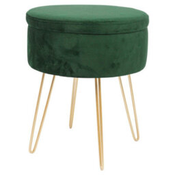 Harbour Housewares Velvet Storage Footstool - Round Modern Dressing Table Footstool Vanity Seat Chair - 45 X 36Cm - Green/gold