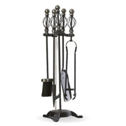 Fire34 Pewter And Black Scroll Top 5 Piece Fireplace Companion Set With Poker, Brush, Shovel And Tongs For Open Fires & Stoves - thumbnail 1