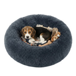 Feandrea Fluffy Calming Donut Dog Bed With Removable, Washable Cover, Dark Grey - thumbnail 2