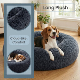 Feandrea Fluffy Calming Donut Dog Bed With Removable, Washable Cover, Dark Grey - thumbnail 6
